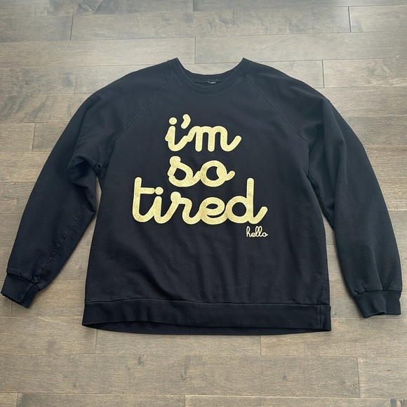 HELLO APPAREL I’m So Tired Women’s Black & Gold Glitter Crewneck Sweatshirt - Picture 1 of 9